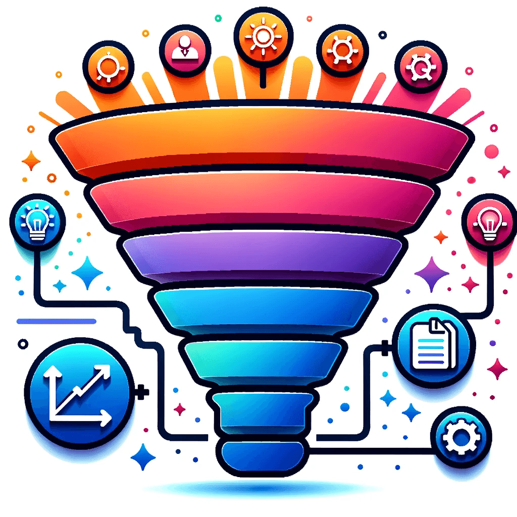 content marketing benefits - contentifai blog - Vector of a color-gradient funnel with stage-indicating icons