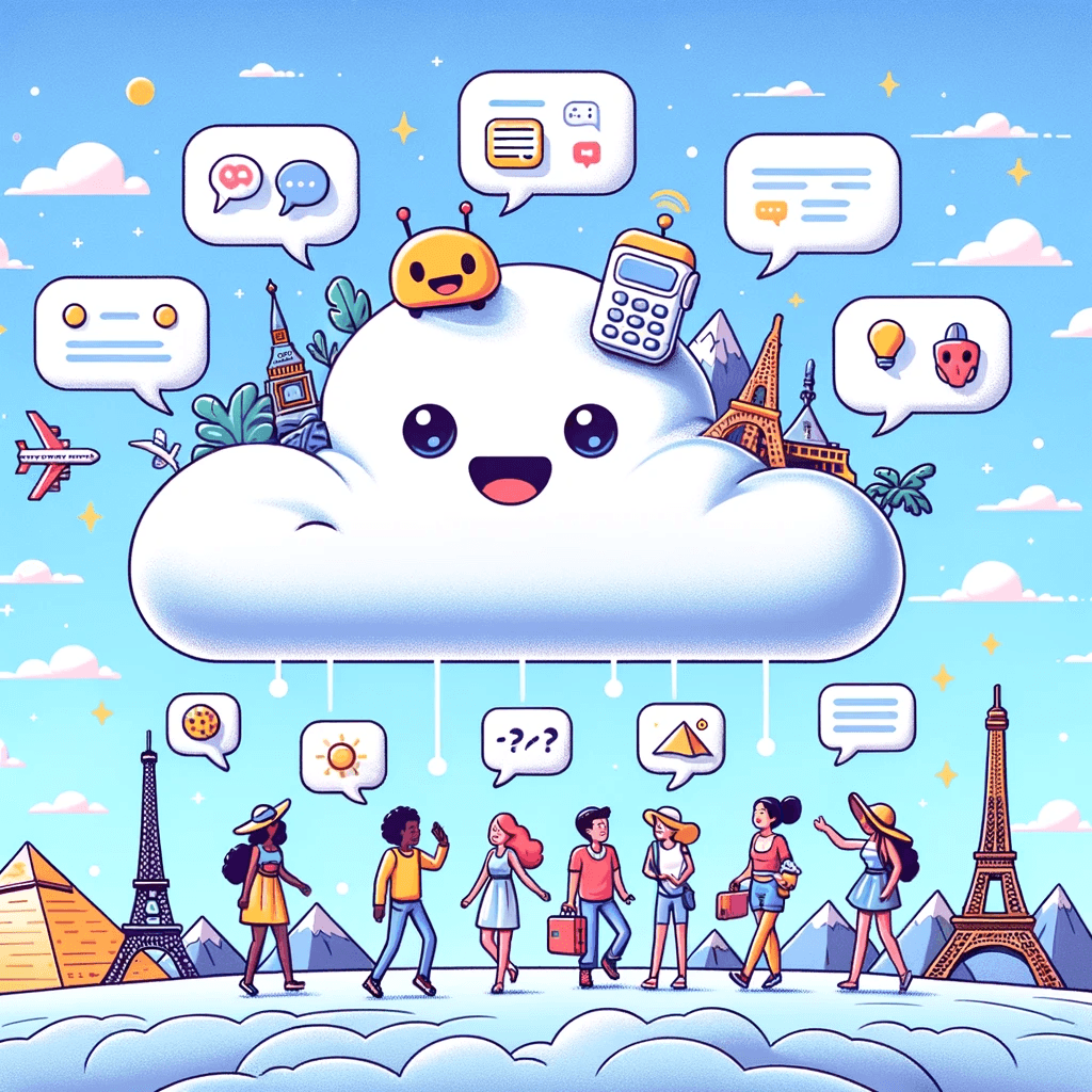 chatgpt brand voice training - contentifai blog - A digital illustration depicting a conversational AI chatbot, whimsically designed to look like a playful, smiling cloud.