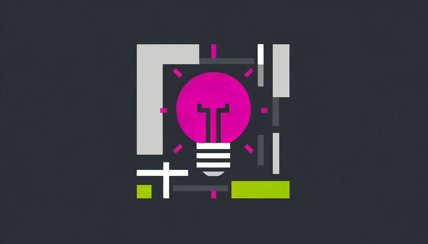 Contentifai Press Release image: A minimalist, Bauhaus-inspired illustration featuring a single lightbulb in hot pink (#FF71C3) as the central focal point. The lightbulb is surrounded