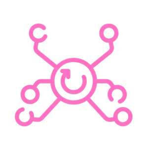 a pink and white logo with a circle around it in the contentifai brand hot pink colour