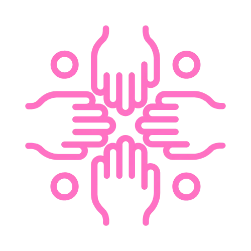 a pink circle with four hands in it in the contentifai brand hot pink colour
