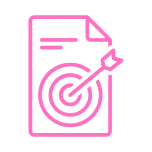 a pink document with an arrow and a target on it in the contentifai brand hot pink colour