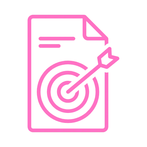 a pink document with an arrow and a target on it in the contentifai brand hot pink colour