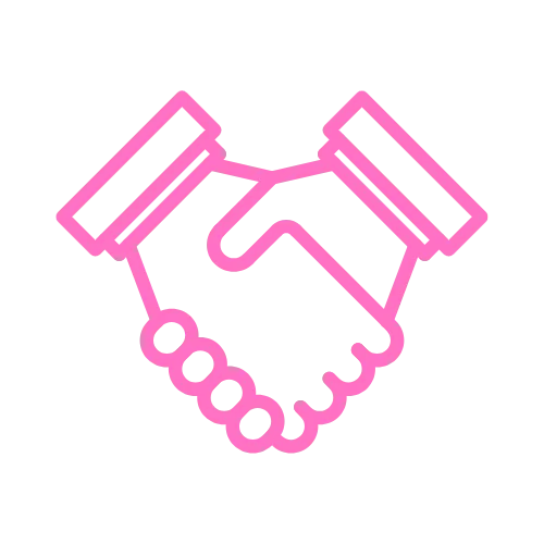 Handshake icon in Contentifai hot pink, representing white-label agency partnerships