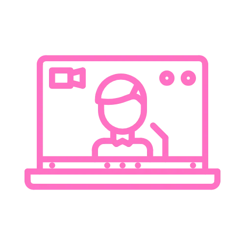 Pink icon of a person on a laptop screen representing step three, publishing and measuring results