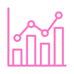 an icon of a bar chart on a white background in the contentifai brand hot pink colour