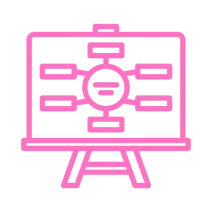 an icon of a whiteboard with a pink outline in the contentifai brand hot pink colour