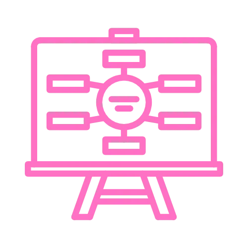 Pink whiteboard icon representing step two, planning and writing your content