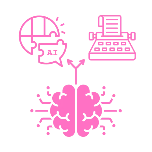 Adaptability + AI, AI Brain, and Typewriter Icon in Contentifai Brand Pink