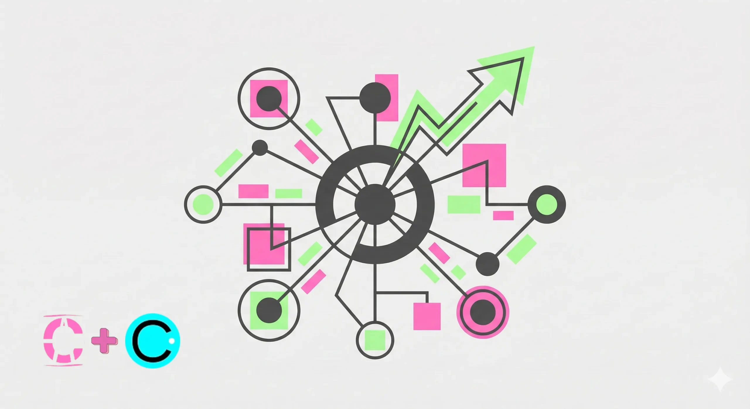 Bauhaus-style minimalist illustration for the Contentifai blog, featuring abstract interconnected nodes and a growth arrow to symbolise a fintech content marketing partnership.