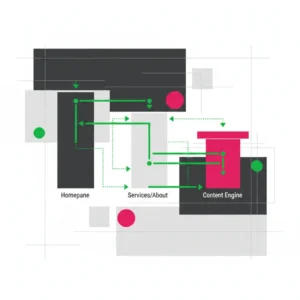 Bauhaus-style illustration of a B2B website structure framework showing three interconnected content architecture pillars — Contentifai blog
