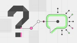 Bauhaus-style illustration of a question becoming an AI answer, from the what is AEO guide on the Contentifai blog
